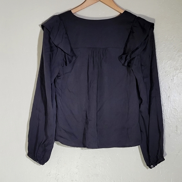 Marine Layer Charcoal Rory Long Sleeve Ruffle Blouse - Picture 3 of 7